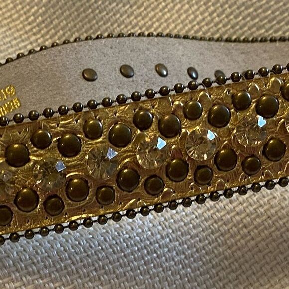Western golden jeweled embossed leather bling fabulous belt large buckle main image 9